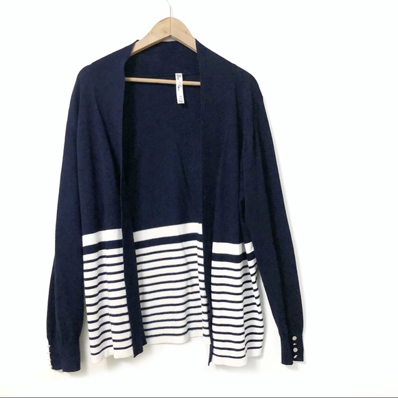 Pinna Rossi Sweaters - Pina Rossi Open- Front Striped Nautical Cardigan